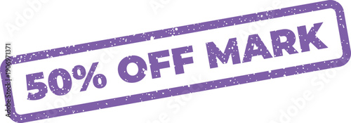 Grunge style rectangular stamp denoting a fifty percent price mark for sales and promotional activities