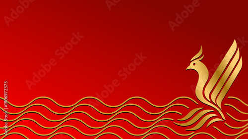 Imlek Background, Chinese Festival, Stylized phoenix symbolization, used in branding, logos, and cultural designs for prosperity and renewal.