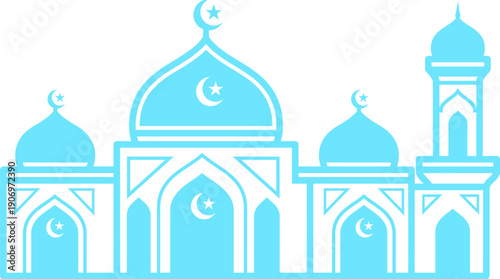 Iconic silhouette of a mosque with domes and minarets against a light background