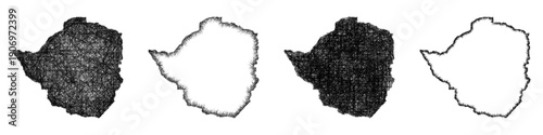 Sketch Zimbabwe outline map design set