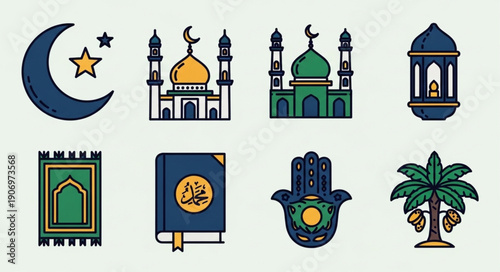 Islamic cultural symbols and religious icons collection.