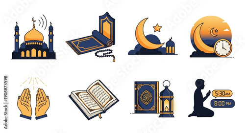 Islamic cultural symbols and religious icons collection.
