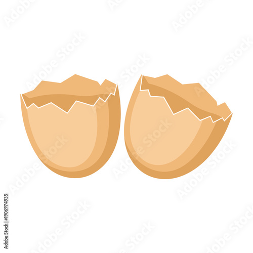 Two halves of a cracked brown eggshell isolated on white background icon