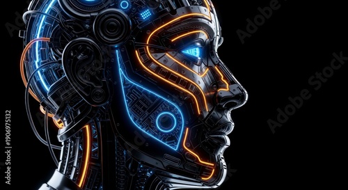 Robotic humanoid head side view.