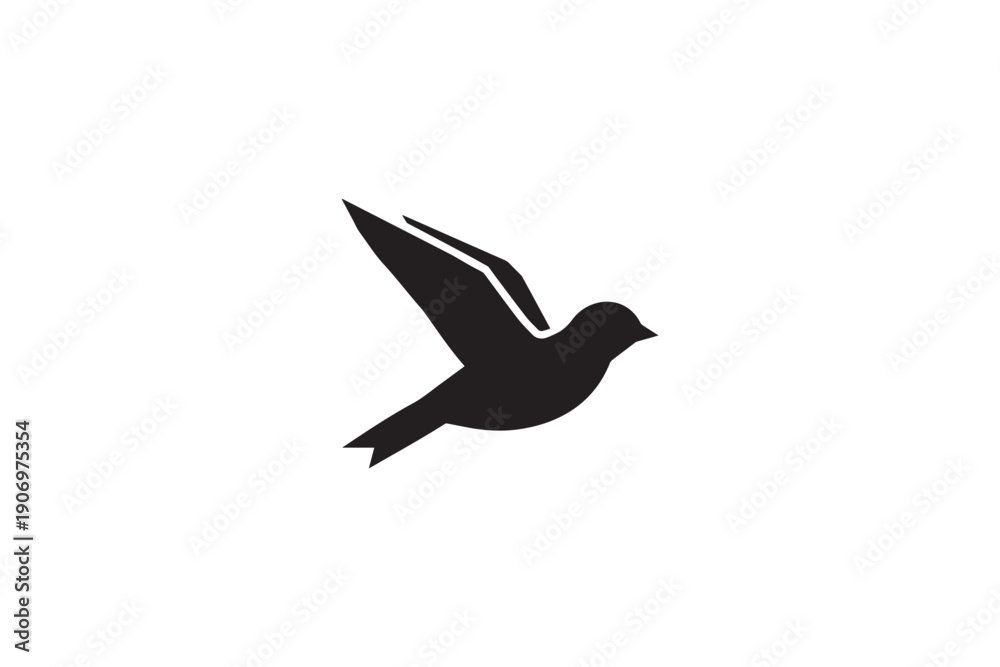 Obraz premium Minimalist black bird silhouette flying with spread wings isolated on white background symbol of freedom peace and nature for modern logo design