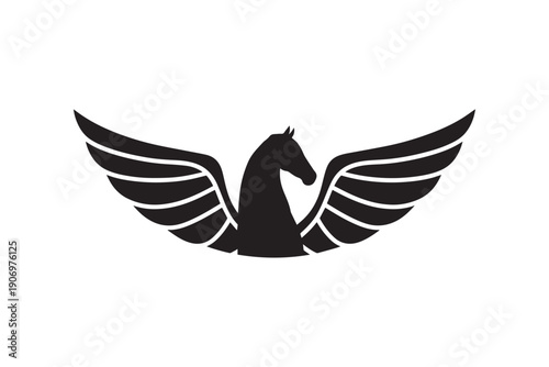 Pegasus horse head silhouette with majestic spread wings symbol representing power speed and mythological elegance for creative brand identity use