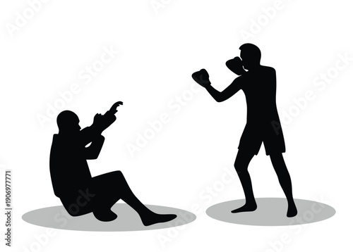 Silhouettes of Two Men Fighting Boxer and Opponent. People doing sports and physical activities, fight and argument vector art
