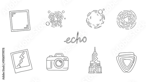 Echo in Design: A collection of stylized, minimalist line art elements, playfully arranged to evoke a sense of resonance and visual harmony, ideal for diverse design applications. 