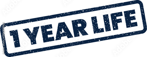 Grungy rectangle rubber stamp icon showing the words 1 YEAR LIFE representing a personal journey milestone or period