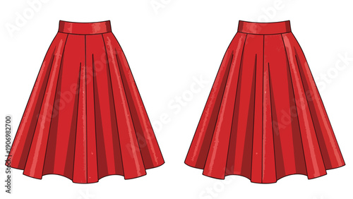 Vibrant red pleated midi skirts illustration offering classic fashion elegance and modern style
