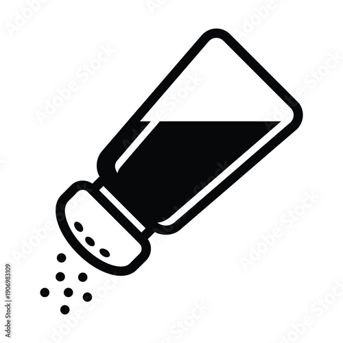 Simple black and white icon depicting a salt shaker dispensing granules