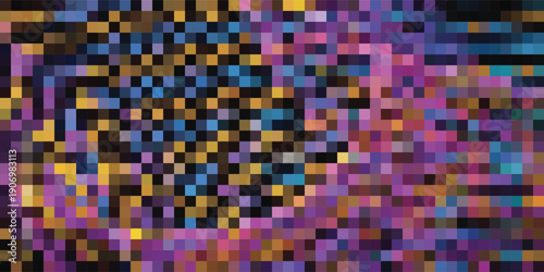 Abstract Pixelated Mosaic of Vibrant Colors and Geometric Patterns.