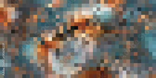 Abstract Pixelated Mosaic of Warm and Cool Tones.