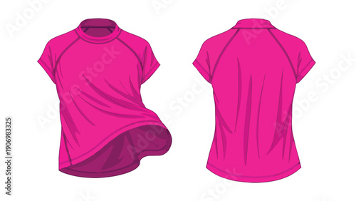 Vector illustration of a vibrant magenta short-sleeve athletic top, front and back views for design concepts