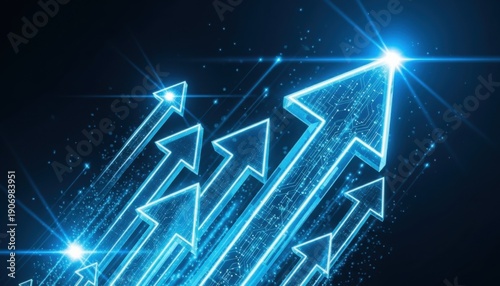 Glowing blue arrows pointing upwards in dynamic motion