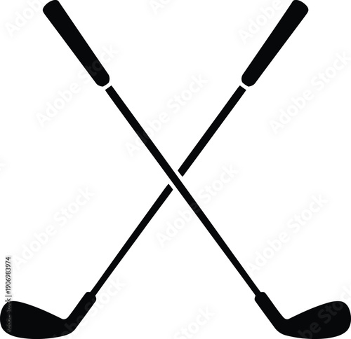 Crossed golf clubs icon in simple black design