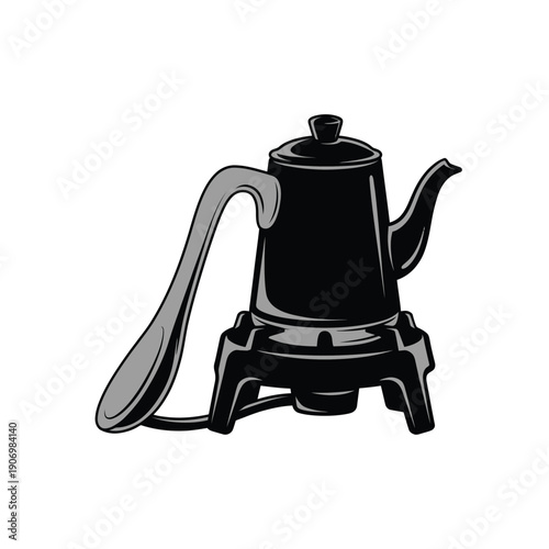 Vintage coffee percolator illustration in black and white showing classic design
