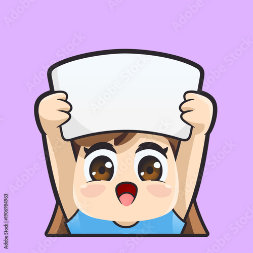 Cute Cartoon Girl Holding Up a Blank Sign for Your Message