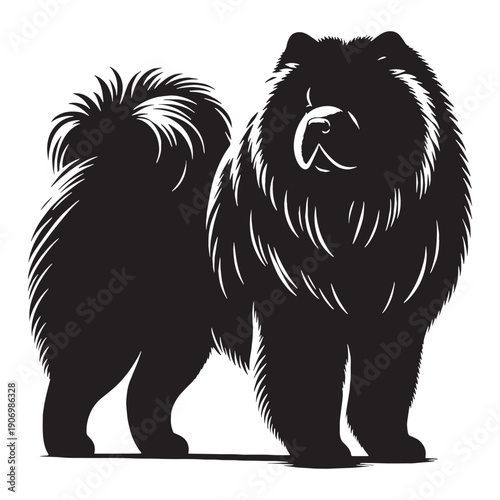Adorable Chow Chow Dog Vector Silhouette Illustration Featuring Fluffy Coat Lion Mane Cute Face Perfect For Logos Stickers.