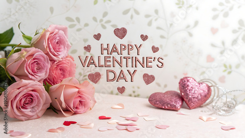pink roses and heart shaped card