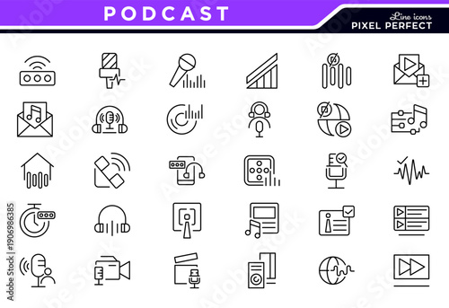 Podcast line icon collection