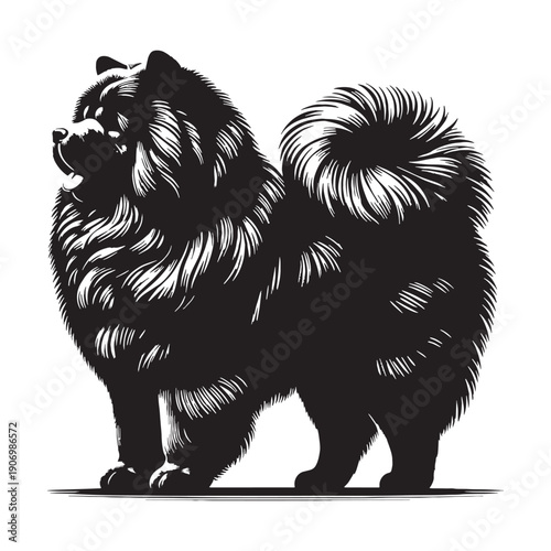 Adorable Chow Chow Dog Vector Silhouette Illustration Featuring Fluffy Coat Lion Mane Cute Face Perfect For Logos Stickers.
