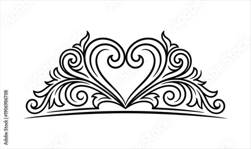 Elegant Ornamental Heart Flourish Decorative Divider On White Background