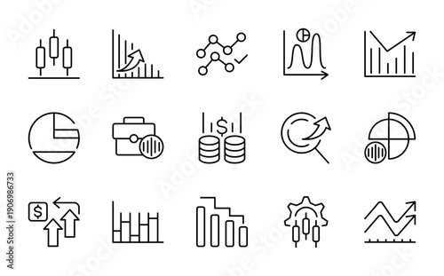 Increase Decrease line icon set. Report, fee, percent, chart, graph, arrow, increase, symbols, decrease, business growth icons