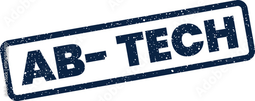 Grungy rubber stamp effect with the clear capital letters AB TECH for conveying technical information or innovation
