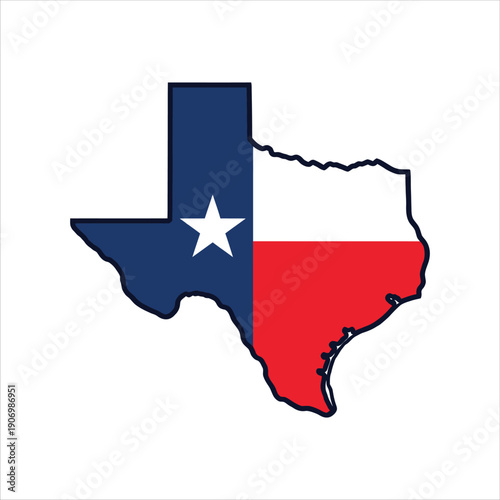 Texas State Map Silhouette Featuring Texas Flag Design On White Background