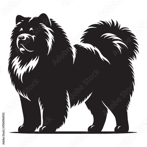 Adorable Chow Chow Dog Vector Silhouette Illustration Featuring Fluffy Coat Lion Mane Cute Face Perfect For Logos Stickers.