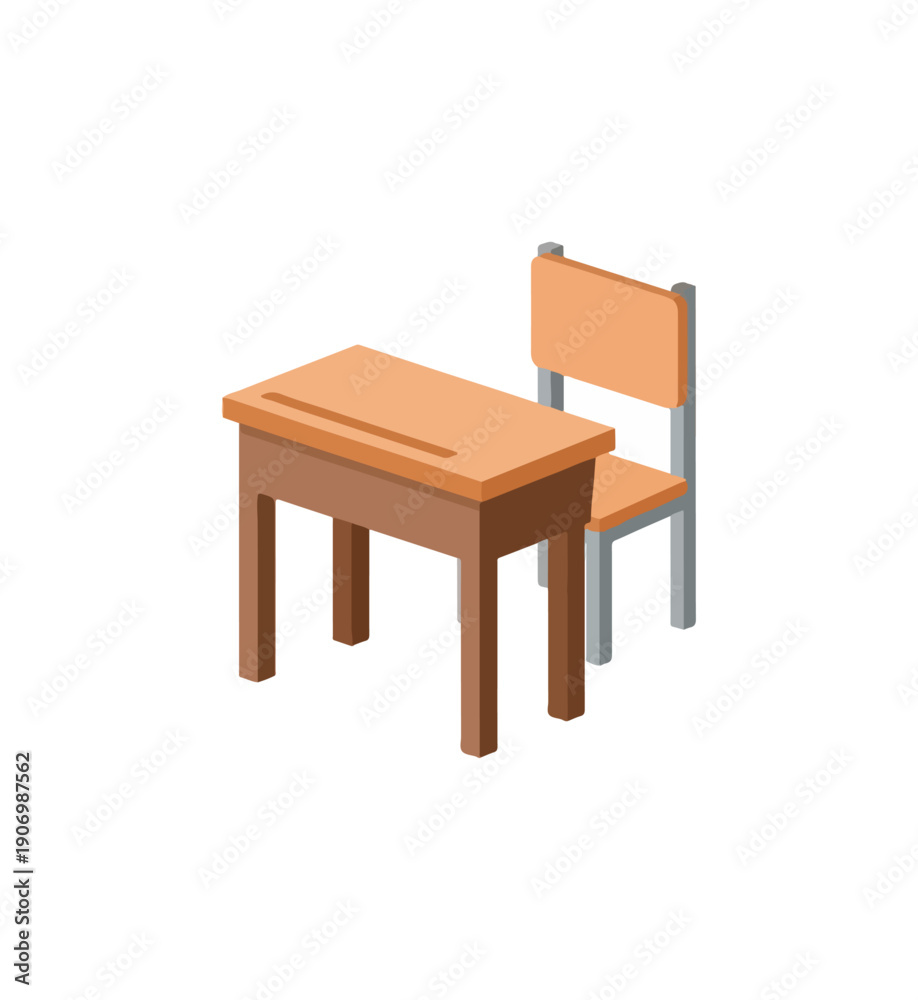 Fototapeta premium Isometric wooden desk and chair illustration