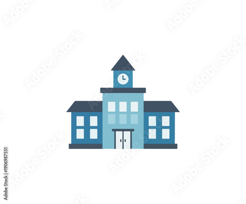 Illustrated school building with clock tower on black background