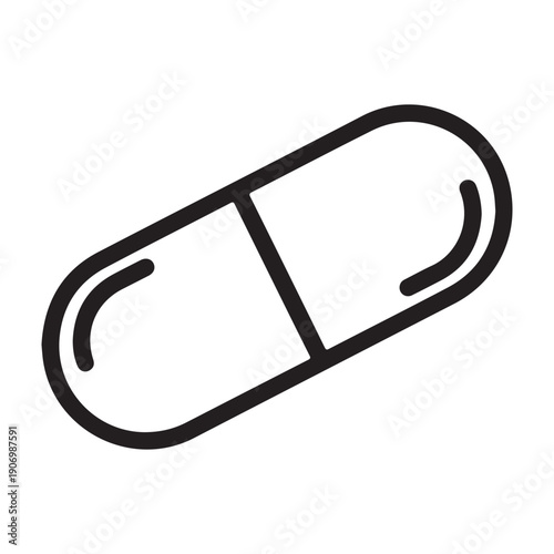 Modern capsule pill icon in black line art style for health concepts icon design graphic drawing isolated a vector black shilhoutte illustration