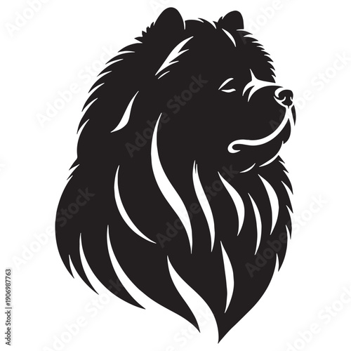 Adorable Chow Chow Dog Vector Silhouette Illustration Featuring Fluffy Coat Lion Mane Cute Face Perfect For Logos Stickers.