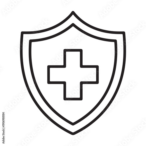Medical protection shield with cross symbol for healthcare security icon design graphic drawing isolated a vector black shilhoutte illustration