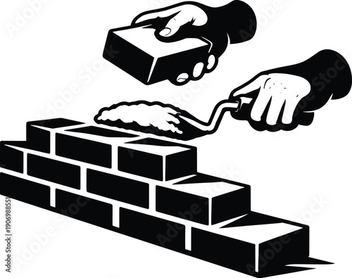 Bricklaying Masonry Wall Construction Illustration.