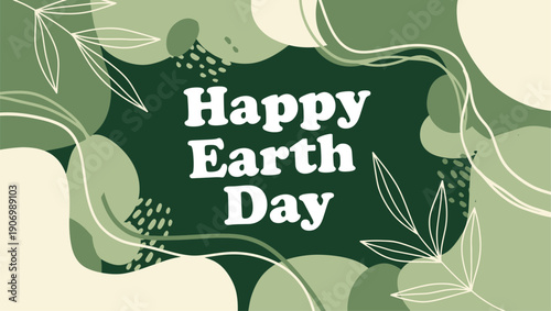 Earth day celebration with green leaves and abstract shapes