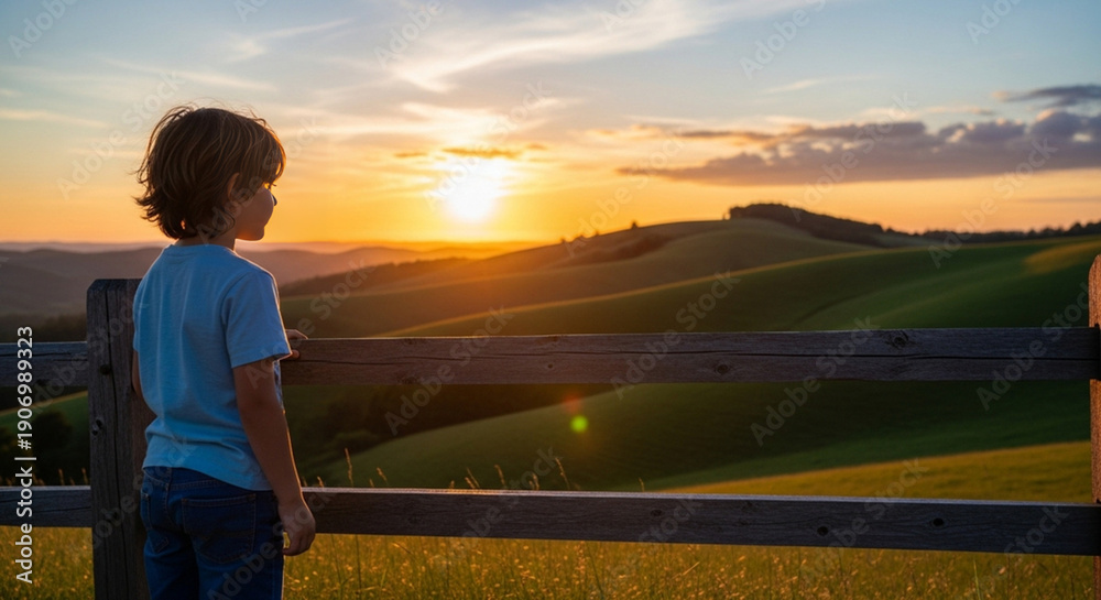 Fototapeta premium man walking on the road at sunset