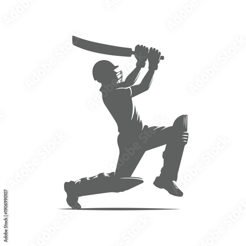Cricket Batsman In Action: Silhouette Of Player Batting With Raised Bat For Strike