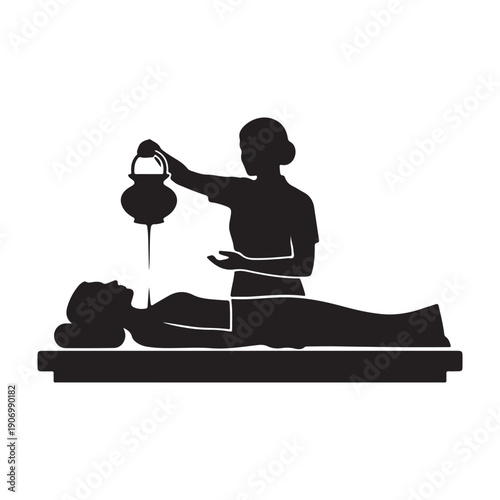 Serene spa treatment with skilled therapist pouring warm oil icon design graphic drawing isolated a vector black shilhoutte illustration