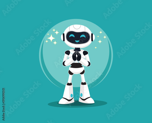 Cute AI Robot Mascot Showing Grateful Thank You Gesture