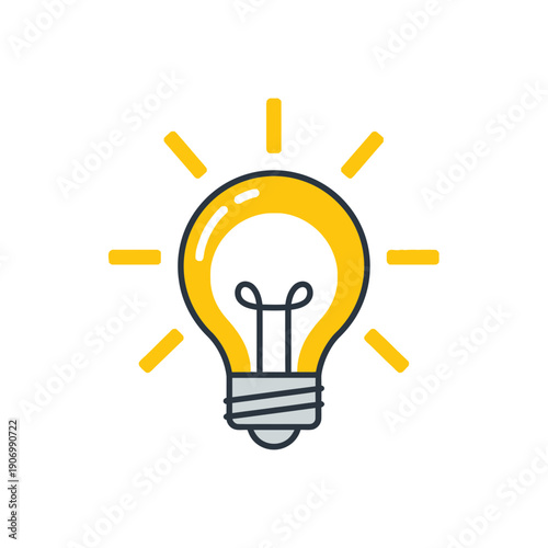 A bright yellow lightbulb icon with radiating lines, symbolizing an idea or illumination.