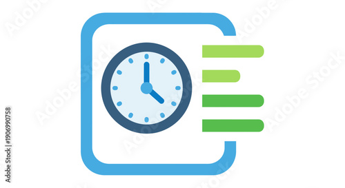 Icon representing time management, efficiency, and data processing with a clock and progress bars.