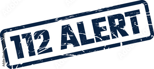 Official 112 alert message stamp with a grunge effect, signifying an urgent warning or notification
