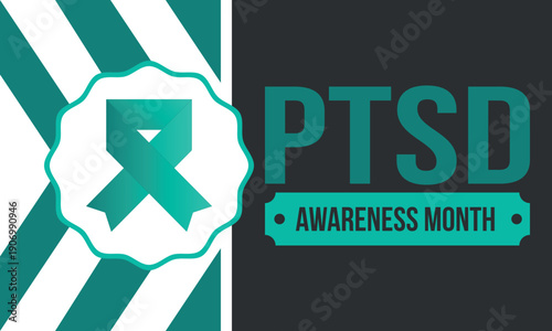 PTSD Awareness Month in June. Post Traumatic Stress Disorder. Celebrated annual in United States. Medical health care and awareness design. Poster, card, banner and background. Vector illustration
