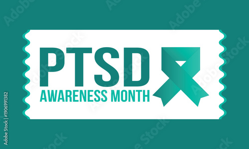 PTSD Awareness Month in June. Post Traumatic Stress Disorder. Celebrated annual in United States. Medical health care and awareness design. Poster, card, banner and background. Vector illustration