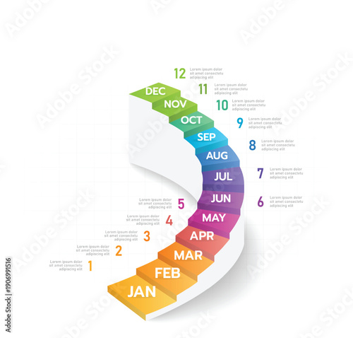 Infographic template for business. Modern Timeline diagram calendar with stair grantt chart.