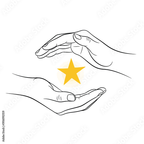 A guiding hand gently cradling a bright golden star, symbolizing protection, achievement, and excellence with care