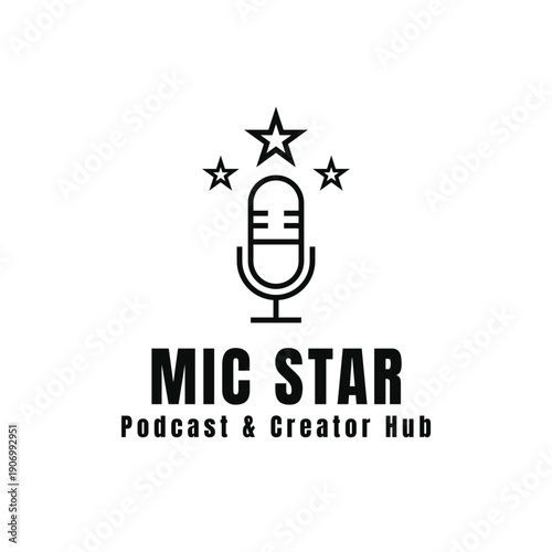 Mic Star Podcast Logo - Modern Microphone and Stars Icon for Creator Hub Branding
